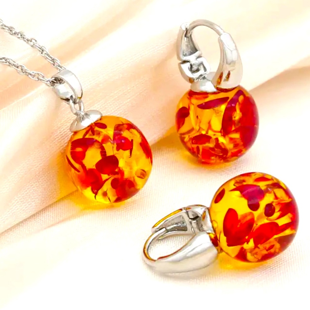 Amber Silver Jewelry Set